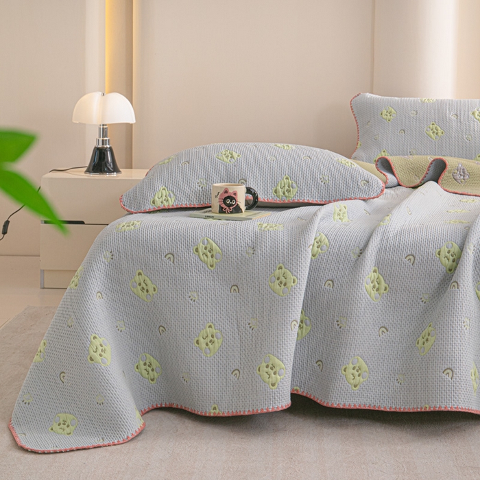 91家纺网 家纺一手货源 找家纺 手艺人2025新款A类宝宝四季全棉提花双面可铺盖床盖榻榻米炕盖炕垫盖毯AC01-AC10 AC06灰