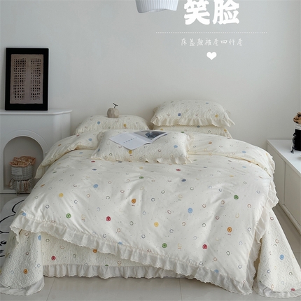 91家纺网 家纺一手货源 找家纺 （总）佰织鑫家居 2025新款全棉法式砂洗棉花床盖款被套四件套