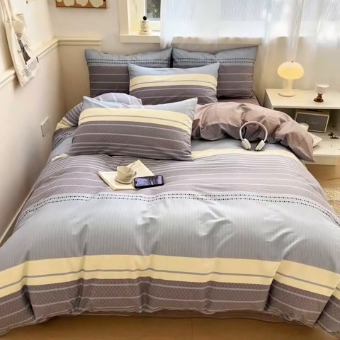 91家纺网 家纺一手货源 找家纺 西引力 2025开春新款全棉印花四件套单被套系列 莫尼兰