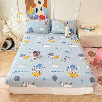 温眠 2025新款A类亲肤水洗棉可爱卡通印花床笠 太空漫步