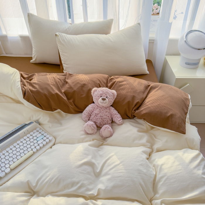 91家纺网 家纺一手货源 找家纺 优佳优品 2024新款亲肤水洗棉纯色四件套莫卡维尼