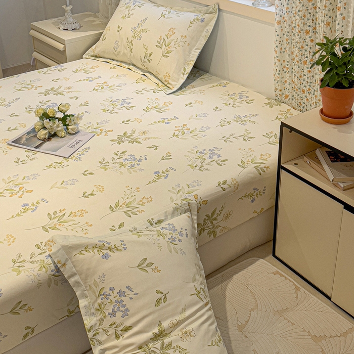 91家纺网 家纺一手货源 找家纺 2025春夏新款全棉花卉系列印花单床笠 沁园春