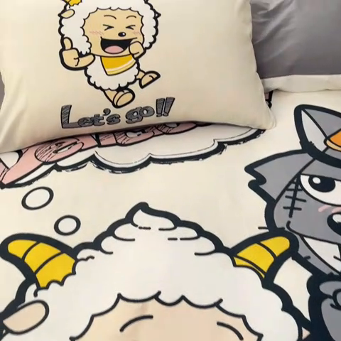 91家纺网 家纺一手货源 找家纺 金爱家 2025新款纯棉数码印花系列四件套 洋洋得意