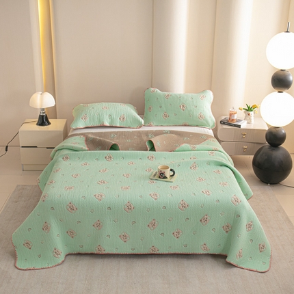 手艺人2025新款A类宝宝四季全棉提花双面可铺盖床盖榻榻米炕盖炕垫盖毯AC01-AC10 AC06绿