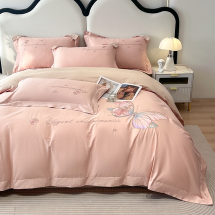 91家纺网 家纺一手货源 找家纺 （总）桃园 2025新款纯棉全棉长绒棉刺绣绣花四件套蝶影系列（高端礼盒 ）