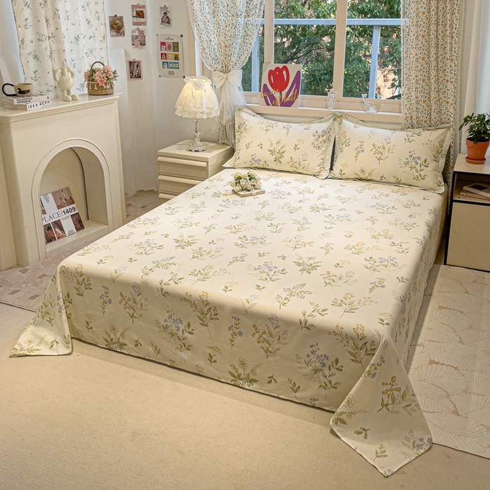 91家纺网 家纺一手货源 找家纺 2025春夏新款全棉花卉系列印花床单 沁园春