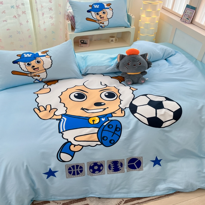 91家纺网 家纺一手货源 找家纺 金爱家 2025新款纯棉数码印花系列四件套 足球小子