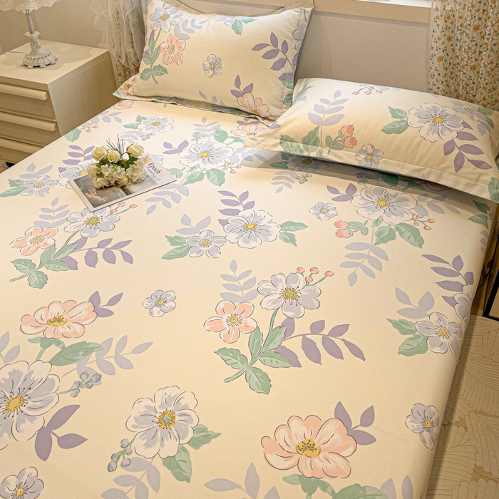 91家纺网 家纺一手货源 找家纺 2025春夏新款全棉花卉系列印花床单 花漾星辰