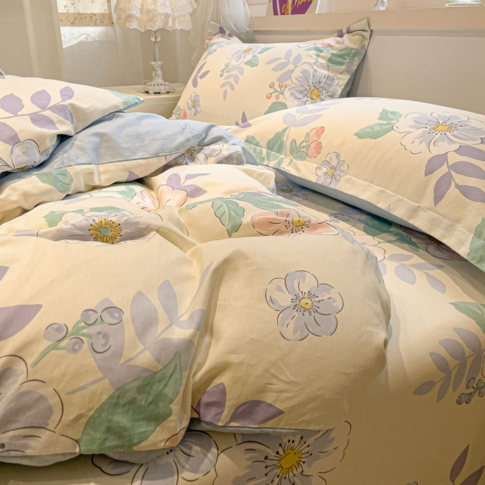 91家纺网 家纺一手货源 找家纺 2025春夏新款全棉花卉系列印花四件套 花漾星辰