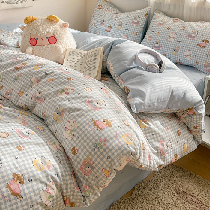 91家纺网 家纺一手货源 找家纺 西引力 2025开春新款全棉印花四件套单被套系列 狗狗派对