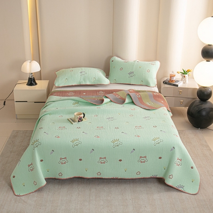 手艺人2025新款A类宝宝四季全棉提花双面可铺盖床盖榻榻米炕盖炕垫盖毯AC01-AC10 AC09绿