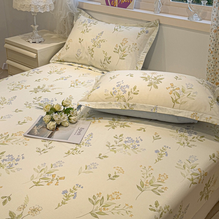 91家纺网 家纺一手货源 找家纺 2025春夏新款全棉花卉系列印花单床笠 沁园春