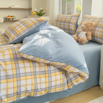 雅阁尔2025新款直播热款水洗棉四件套小碎花床单被套三件套 华夫格