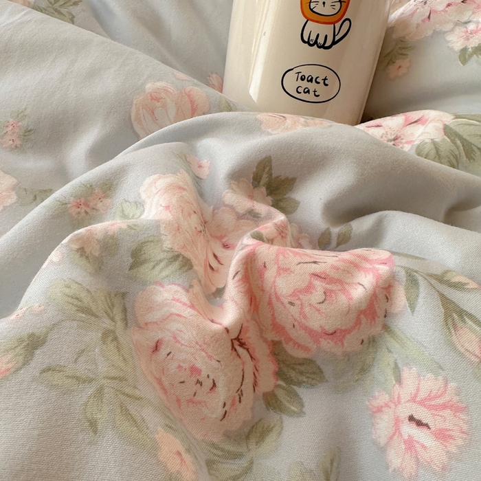 91家纺网 家纺一手货源 找家纺 盼季家纺 2025新款公主风花边小清新水洗棉床上四件套床单被套床裙三件套-风格二 花丛