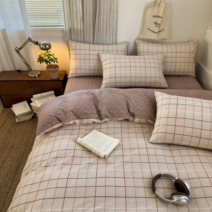 91家纺网 家纺一手货源 找家纺 清雅福2025全棉13372极简风四件套 维亚-咖