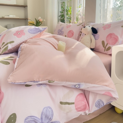 91家纺网 家纺一手货源 找家纺 雅阁尔2025新款直播热款水洗棉四件套小碎花床单被套三件套 提香