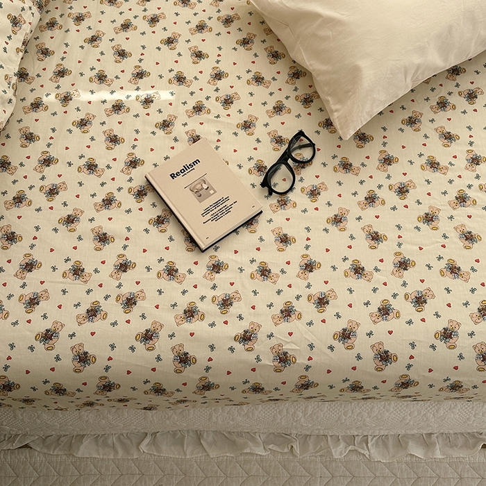 91家纺网 家纺一手货源 找家纺 尺素 2025新款ins风小红书系列单床笠 爱心小熊