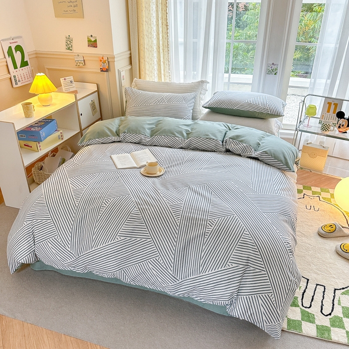 91家纺网 家纺一手货源 找家纺 清雅福2025全棉13372极简风四件套 律动