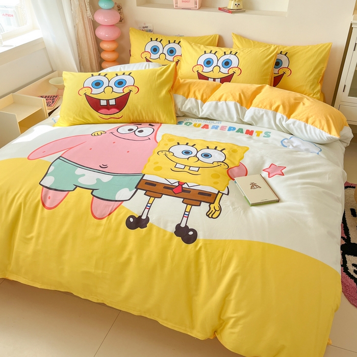 91家纺网 家纺一手货源 找家纺 金爱家纯棉数码印花系列四件套-海绵宝宝 棉D-伙伴海绵宝宝