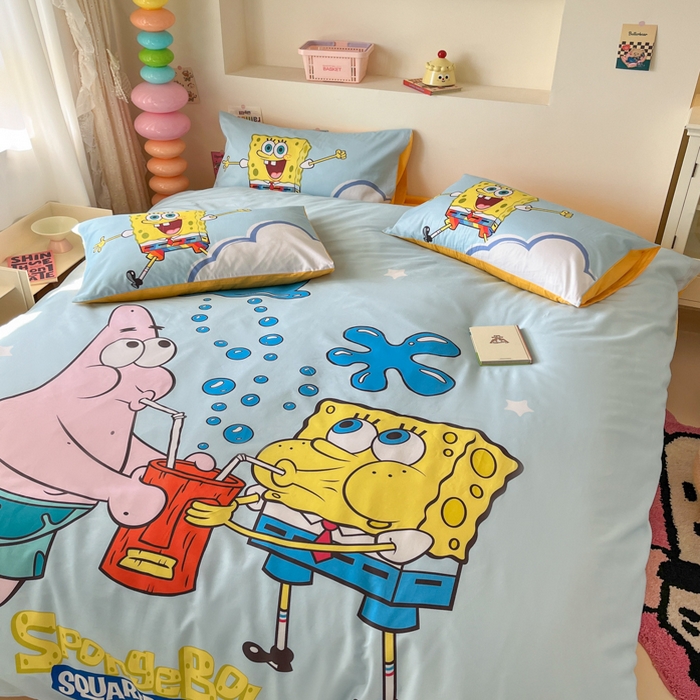 91家纺网 家纺一手货源 找家纺 金爱家纯棉数码印花系列四件套-海绵宝宝 棉D-泡泡海绵宝宝