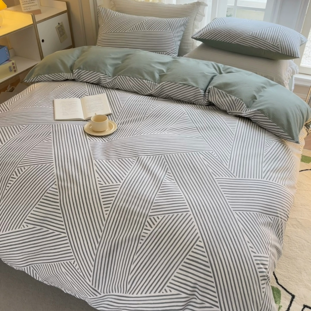 91家纺网 家纺一手货源 找家纺 清雅福2025全棉13372极简风四件套 律动