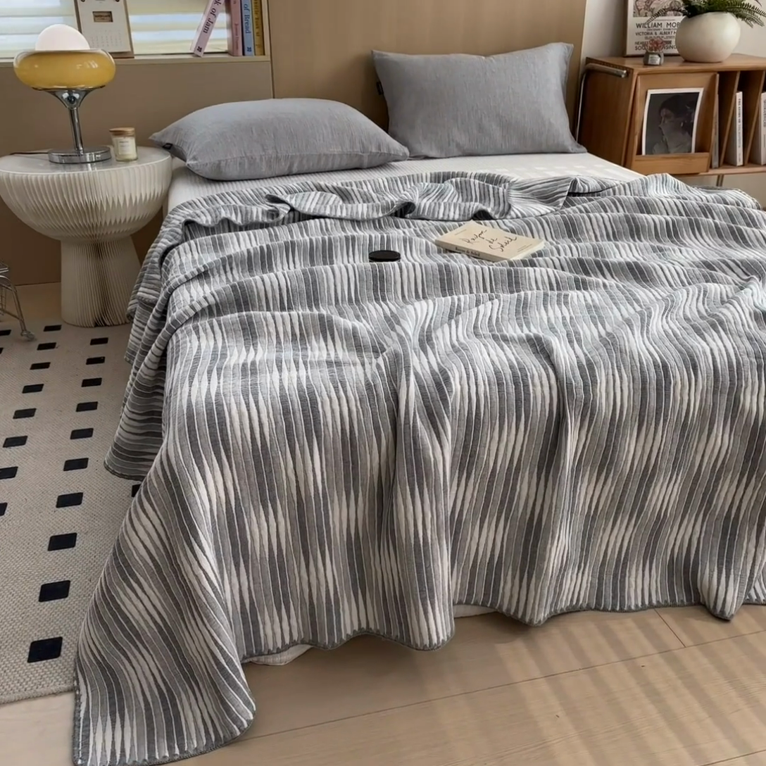 91家纺网 家纺一手货源 找家纺 兄弟坊 2025新款全棉三层纱多功能毛巾被（盖毯床单夏被）棉澜 棉澜-简纹灰白