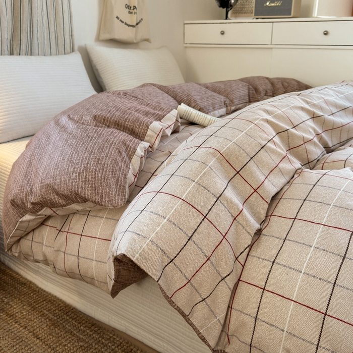 91家纺网 家纺一手货源 找家纺 清雅福2025全棉13372极简风四件套 维亚-咖