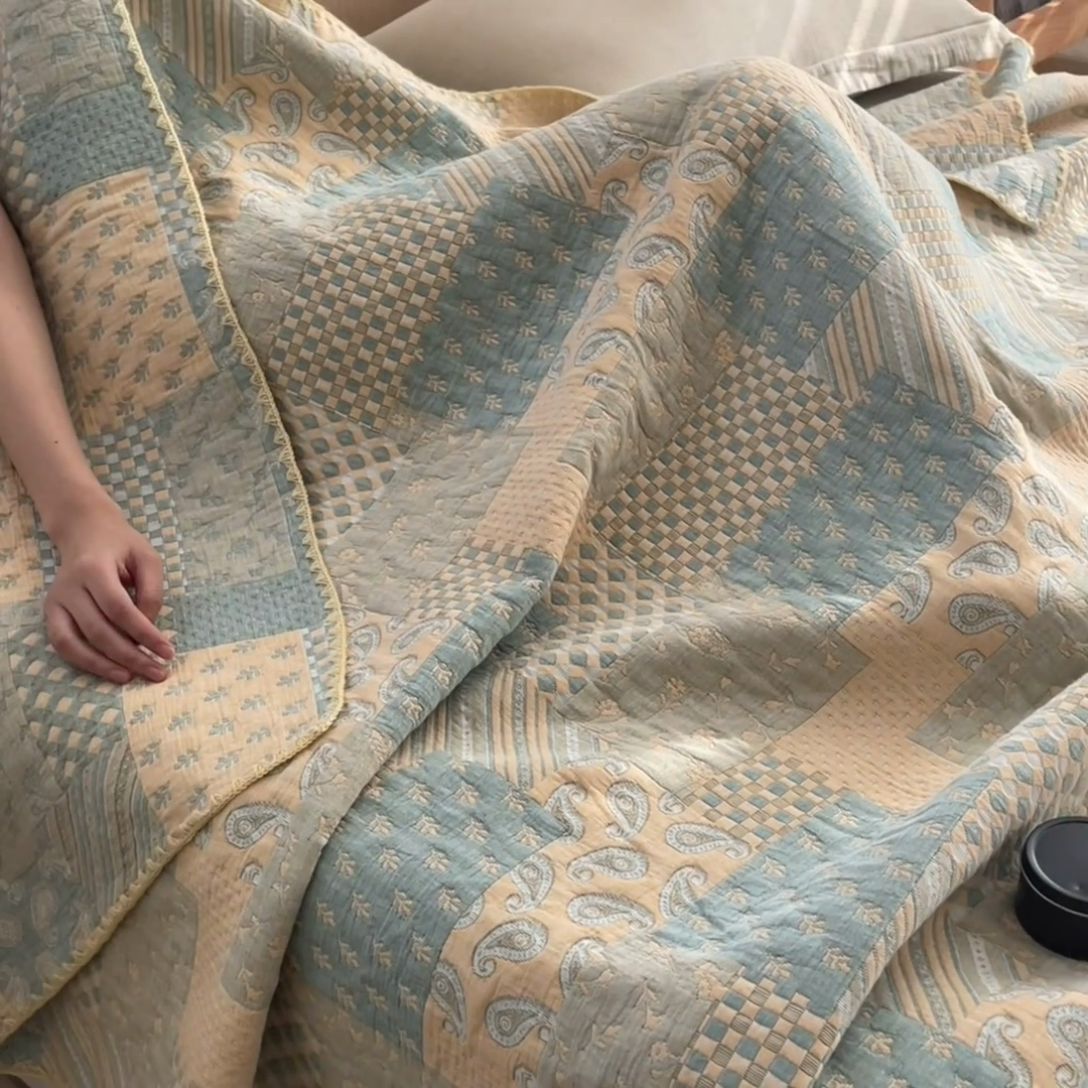 91家纺网 家纺一手货源 找家纺 兄弟坊 2025新款全棉三层纱多功能毛巾被（盖毯床单夏被）棉澜 棉澜-巴黎风情灰