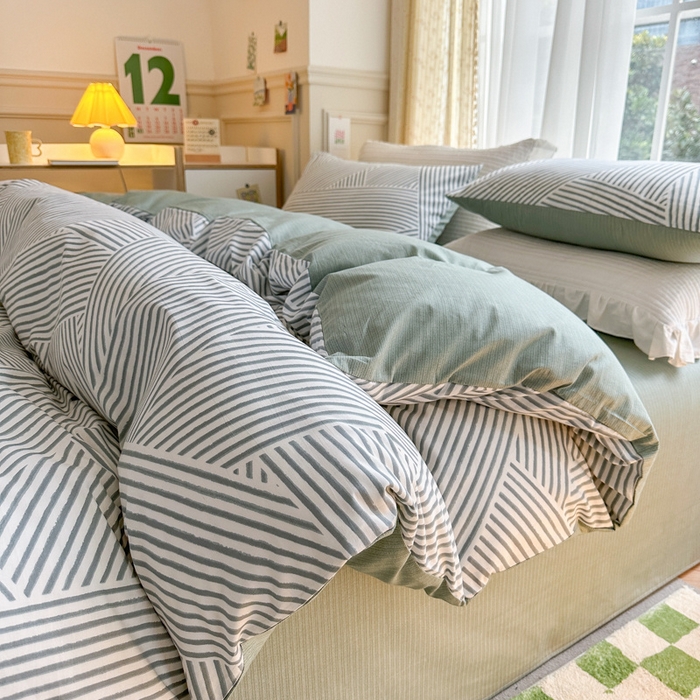 91家纺网 家纺一手货源 找家纺 清雅福2025全棉13372极简风四件套 律动