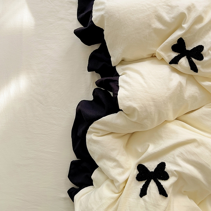 91家纺网 家纺一手货源 找家纺 梦之岛 2025新款韩版小香风赫本风云朵棉毛巾绣四件套 小香风蝴蝶结-奶黄