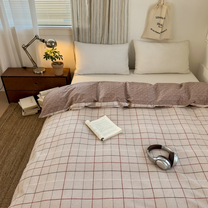 91家纺网 家纺一手货源 找家纺 清雅福2025全棉13372极简风四件套 维亚-咖