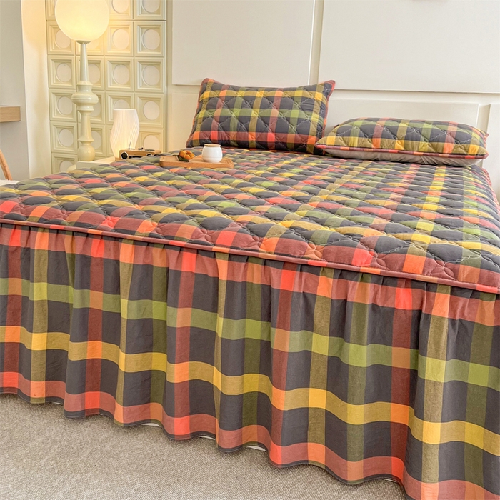 91家纺网 家纺一手货源 找家纺 糯米猪家纺 2025新款全棉色织水洗棉床裙 晴空 灰