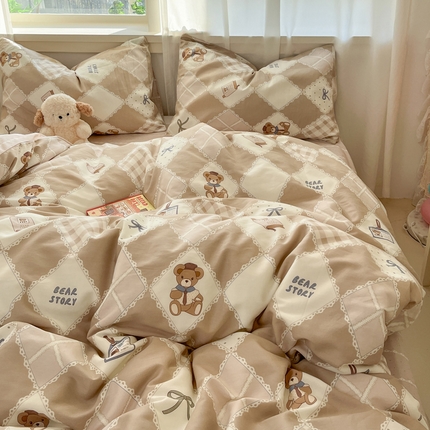 盛馨家纺 2025新款ins小清新全棉四件套三件套床笠四件套跑量款系列 熊博士