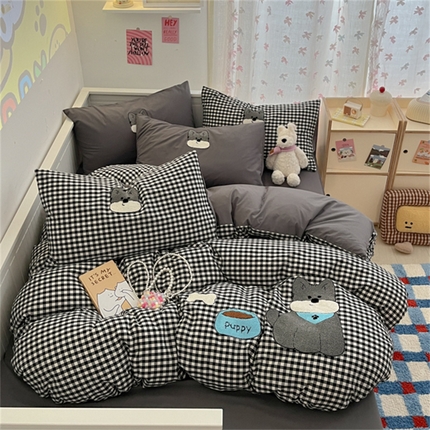 91家纺网 家纺一手货源 找家纺 （总）呗旺鹿 2025新款A类全棉色织水洗棉毛巾绣系列四件套