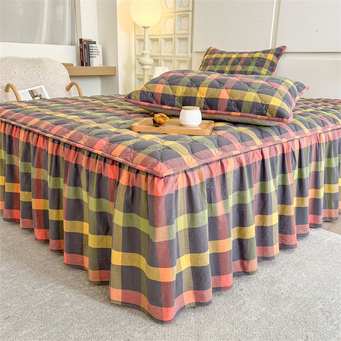 91家纺网 家纺一手货源 找家纺 糯米猪家纺 2025新款全棉色织水洗棉床裙 晴空 灰