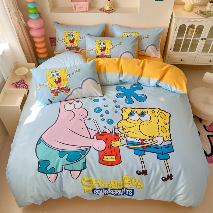 91家纺网 家纺一手货源 找家纺 金爱家纯棉数码印花系列四件套-海绵宝宝 棉D-泡泡海绵宝宝