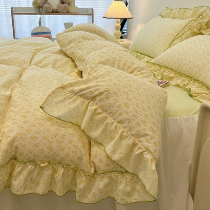 91家纺网 家纺一手货源 找家纺 盼季家纺 2025新款公主风花边小清新水洗棉床上四件套床单被套床裙三件套-风格一 知夏