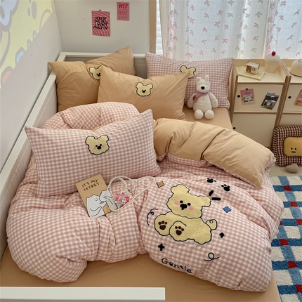 呗旺鹿 2025新款A类全棉色织水洗棉毛巾绣系列四件套 跳跳狗