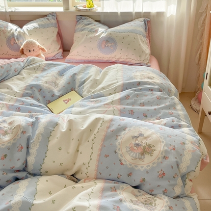 盛馨家纺 2025新款ins小清新全棉四件套三件套床笠四件套跑量款系列 鲜花小兔