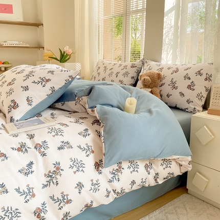 雅阁尔2025新款直播热款水洗棉四件套小碎花床单被套三件套  沐棉