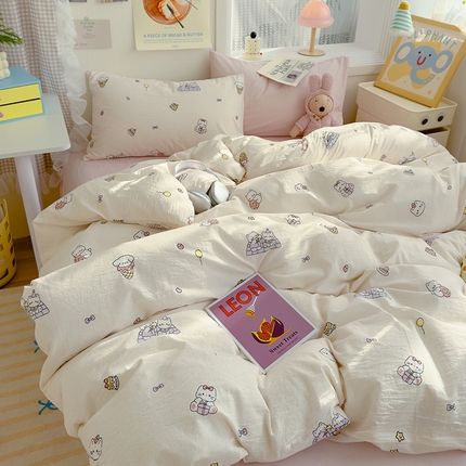 颜选 2025新款水洗棉印花四件套【提供买家秀】 可可猫咪