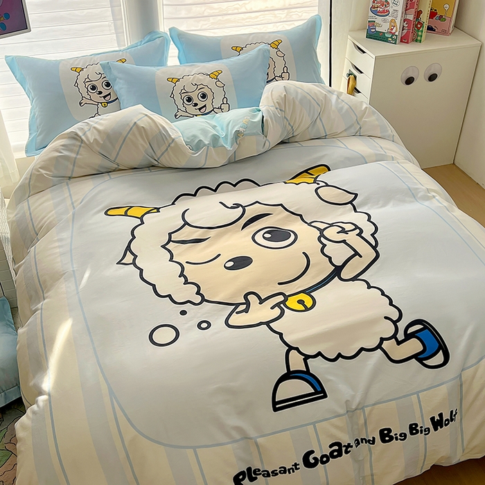91家纺网 家纺一手货源 找家纺 浩诚 2025新款第一批正版喜羊羊全棉纯棉2025新款卡通大版四件套喜洋洋三件套（陆续更新花色）-提供买家秀 羊先生