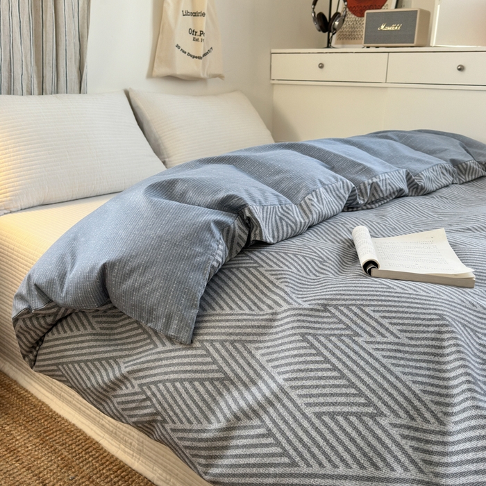 91家纺网 家纺一手货源 找家纺 清雅福2025全棉13372极简风四件套 线韵时尚