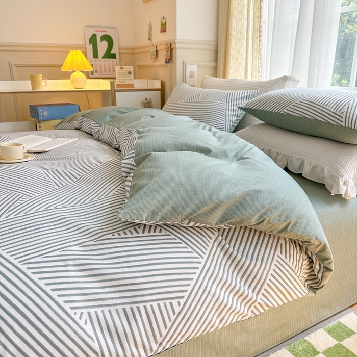 91家纺网 家纺一手货源 找家纺 清雅福2025全棉13372极简风四件套 律动