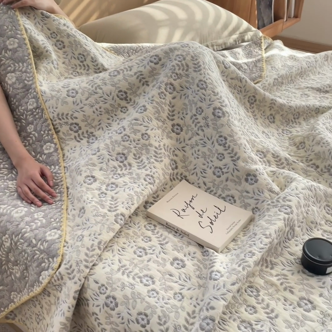 91家纺网 家纺一手货源 找家纺 兄弟坊 2025新款全棉三层纱多功能毛巾被（盖毯床单夏被）棉澜 棉澜-花漾黄