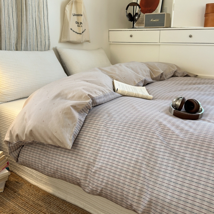 91家纺网 家纺一手货源 找家纺 清雅福2025全棉13372极简风四件套 雷顿