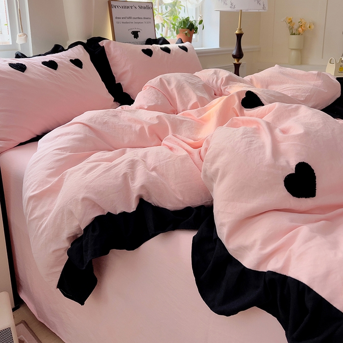 91家纺网 家纺一手货源 找家纺 梦之岛 2025新款韩版小香风赫本风云朵棉毛巾绣四件套 小香风爱心-玉