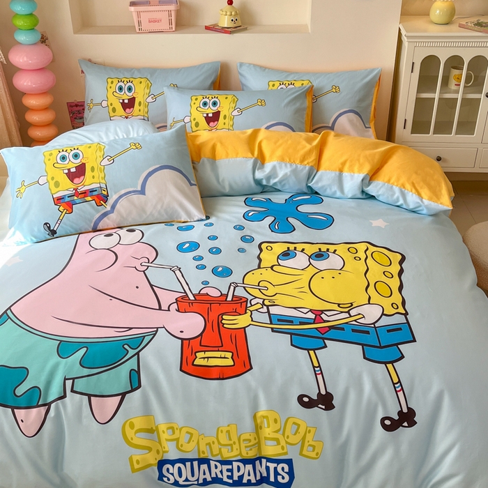 91家纺网 家纺一手货源 找家纺 金爱家纯棉数码印花系列四件套-海绵宝宝 棉D-泡泡海绵宝宝