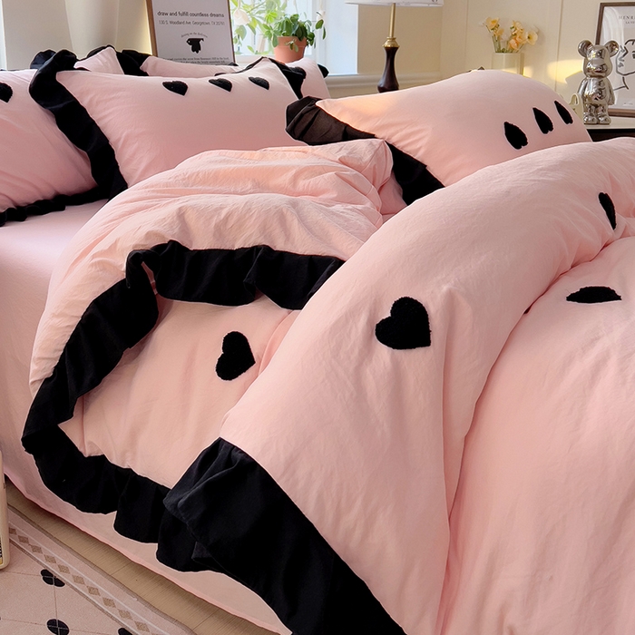 91家纺网 家纺一手货源 找家纺 梦之岛 2025新款韩版小香风赫本风云朵棉毛巾绣四件套 小香风爱心-玉