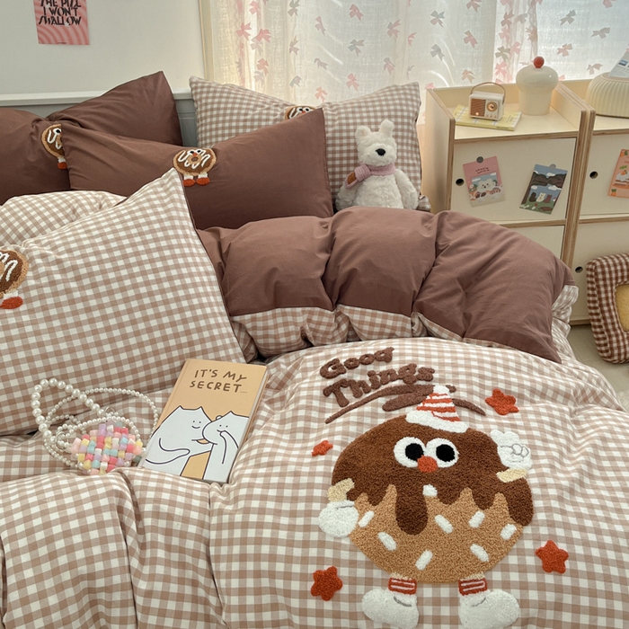 91家纺网 家纺一手货源 找家纺 呗旺鹿 2025新款A类全棉色织水洗棉毛巾绣系列四件套 甜甜圈